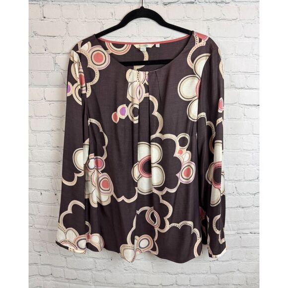 BODEN brown floral viscose silk blouse tunic top size 16 - Picture 1 of 7